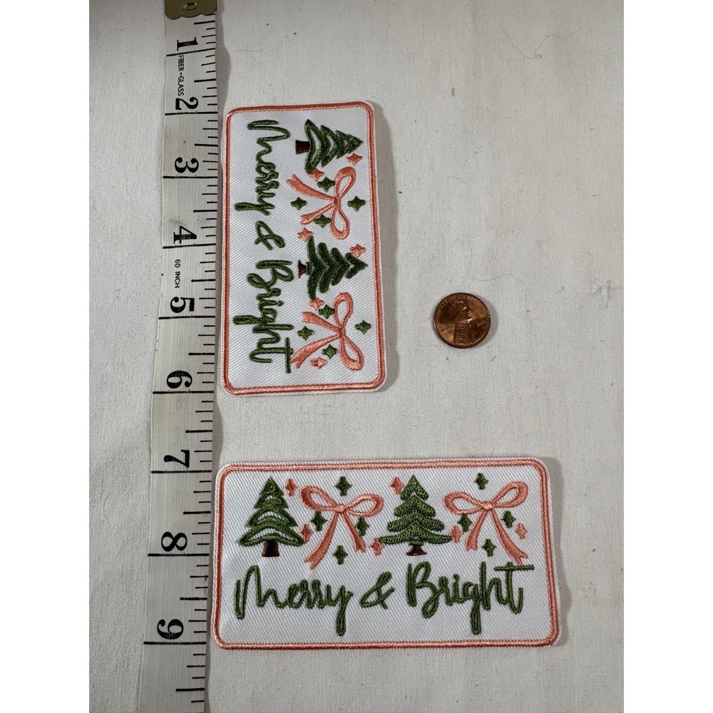Merry &‎ Bright Christmas Iron On Patch Embroidered Holiday Trees Bows
